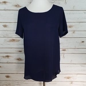 Tildon High Low Blouse Top Navy Blue M